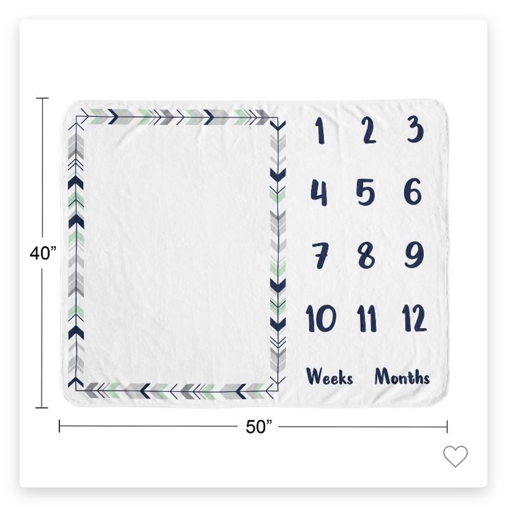 SweetJojo Designs Gender Neutral Baby Milestone Blanket ModArrow Blue Green Grey